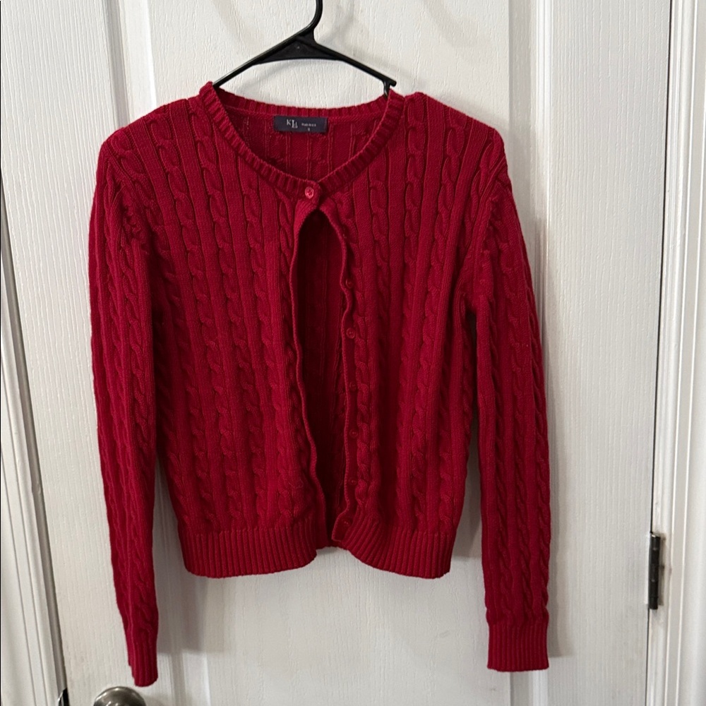 Classic Red Cable Knit Cardigan
